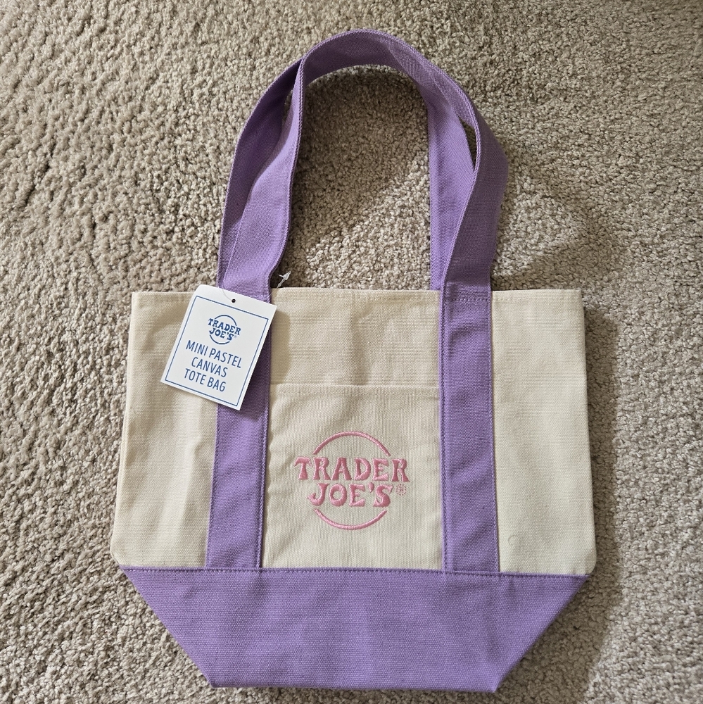Trader Joe's Mini Canvas Pastel Tote Bag in Lavender